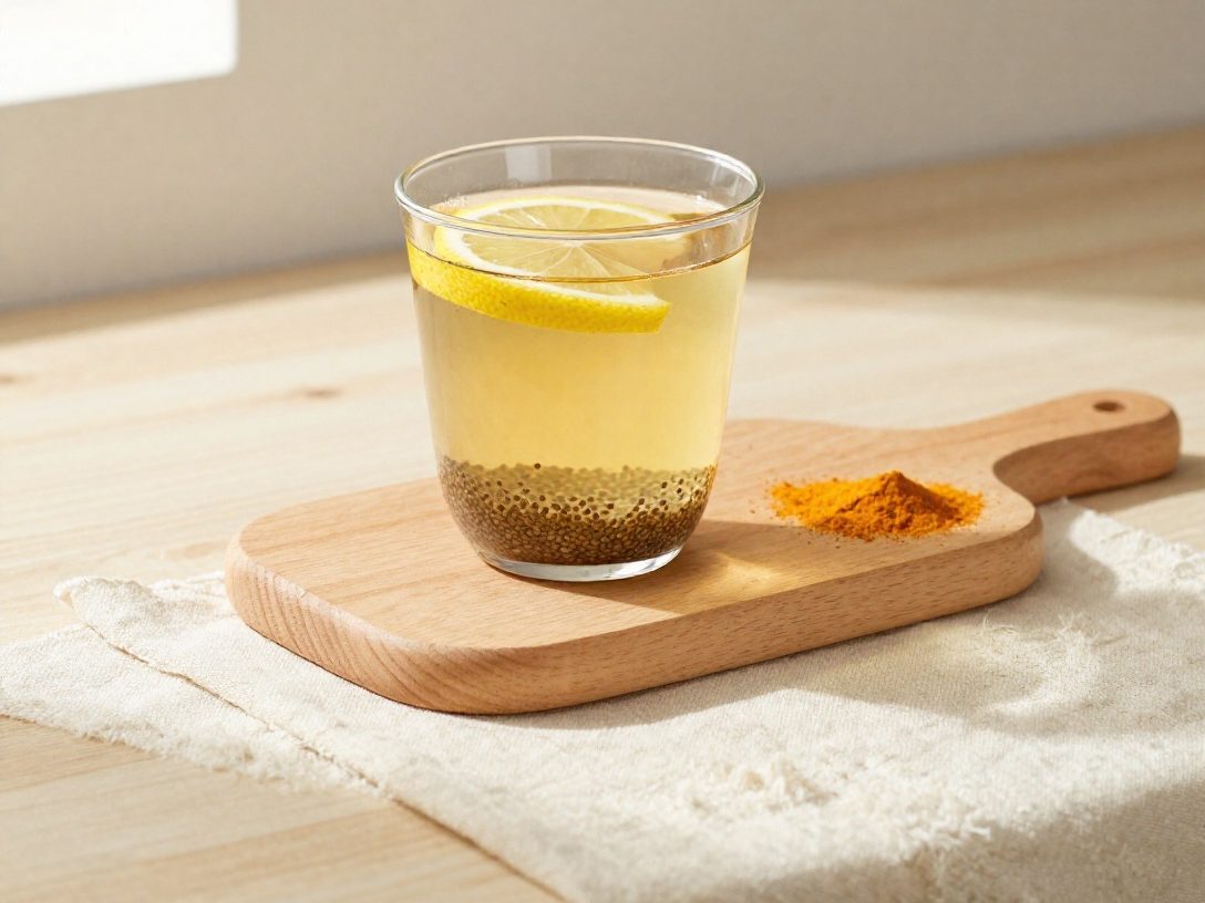 Acqua calda con limone, chia e curcuma